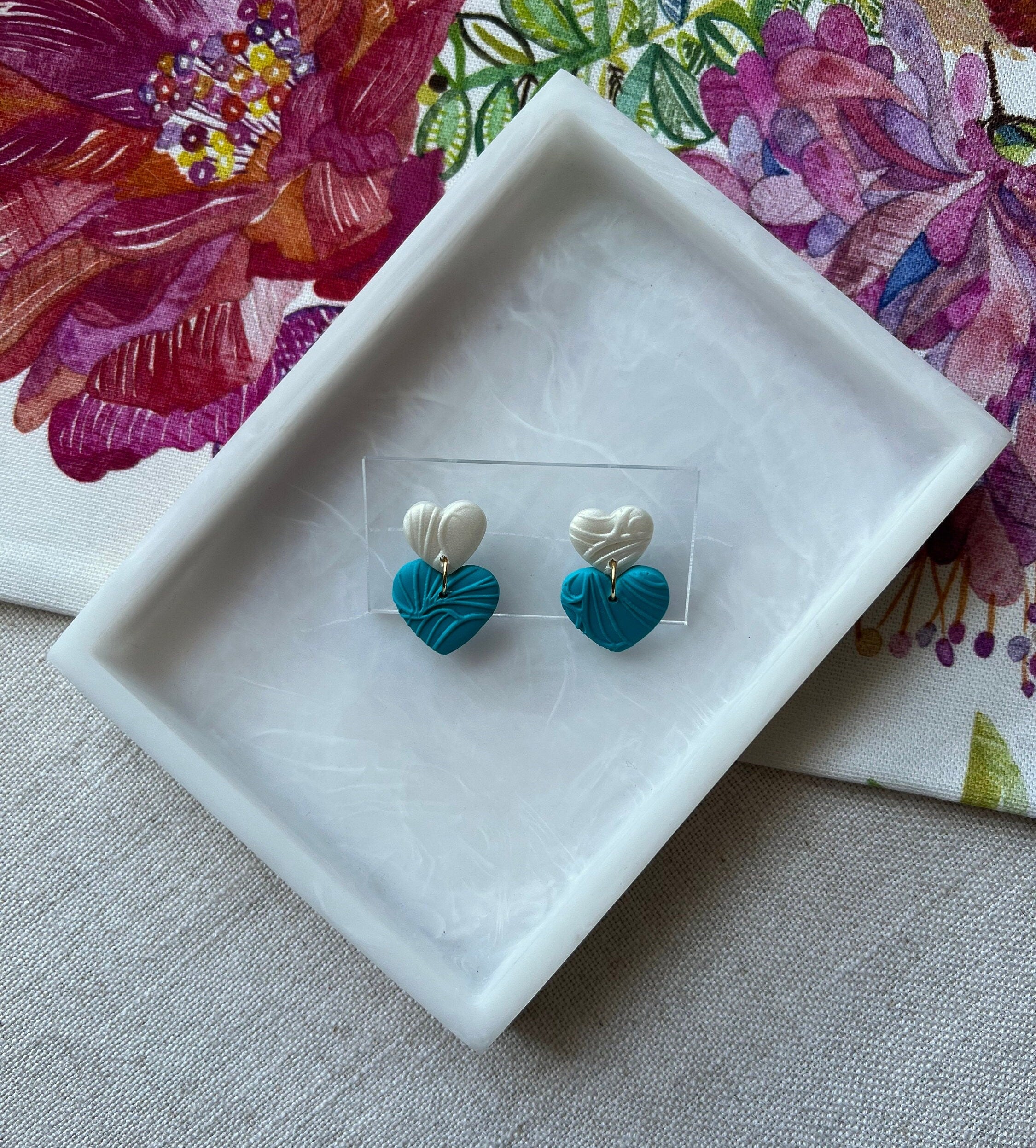 White & Blue Textured Hearts